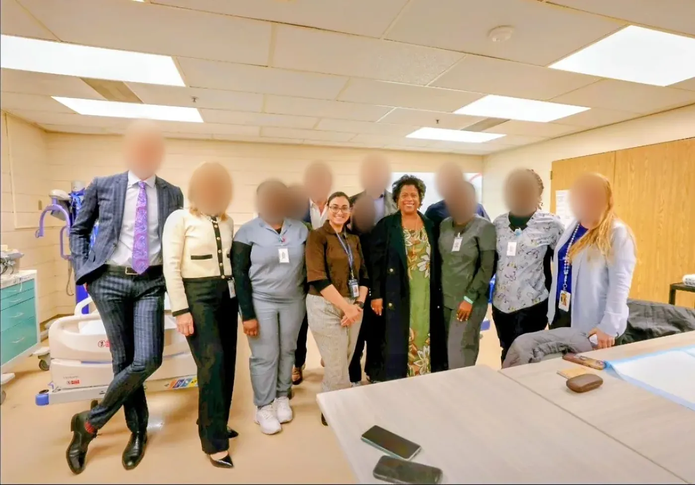 Jasraj with the Honourable Marjorie Michel, Minister of Health, and the unit team during a hospital visit